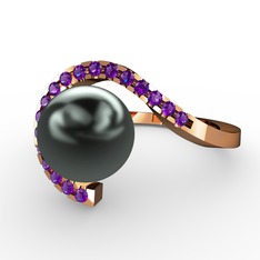 Heloise İnci Yüzük - Siyah inci ve ametist 14 ayar rose altın yüzük #1n5fc4k
