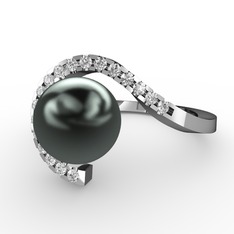 Heloise İnci Yüzük - Siyah inci ve swarovski 18 ayar beyaz altın yüzük #1osdphl
