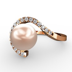 Heloise İnci Yüzük - Pembe inci ve swarovski 18 ayar rose altın yüzük #1s9aebh