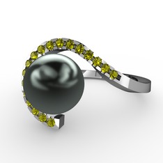 Siyah inci ve peridot 925 ayar gümüş yüzük
