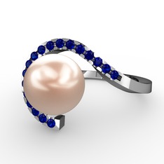 Heloise İnci Yüzük - Pembe inci ve lab safir 18 ayar beyaz altın yüzük #1yfuxlu