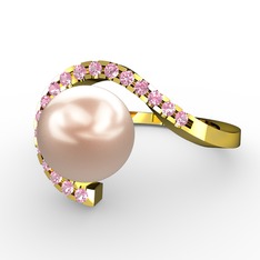 Heloise İnci Yüzük - Pembe inci ve pembe kuvars 925 ayar altın kaplama gümüş yüzük #26f619