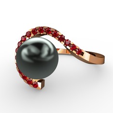 Heloise İnci Yüzük - Siyah inci ve garnet 14 ayar rose altın yüzük #2f38o1