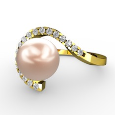 Heloise İnci Yüzük - Pembe inci ve swarovski 18 ayar altın yüzük #2nvv81