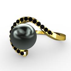 Heloise İnci Yüzük - Siyah inci ve siyah zirkon 8 ayar altın yüzük #6sqchi