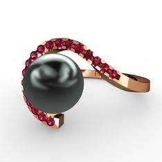 Siyah inci ve rodolit garnet 925 ayar rose altın kaplama gümüş yüzük