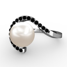 Heloise İnci Yüzük - Inci ve siyah zirkon 18 ayar beyaz altın yüzük #8vt4ig