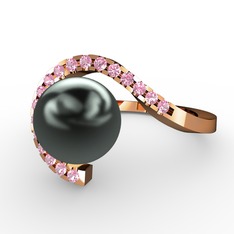Heloise İnci Yüzük - Siyah inci ve pembe kuvars 18 ayar rose altın yüzük #9i4bso