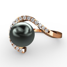 Siyah inci ve beyaz zirkon 8 ayar rose altın yüzük