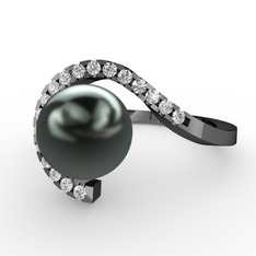 Heloise İnci Yüzük - Siyah inci ve swarovski 925 ayar siyah rodyum kaplama gümüş yüzük #c7j02s