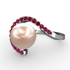 Heloise İnci Yüzük - Pembe inci ve rodolit garnet 18 ayar beyaz altın yüzük #gblj21