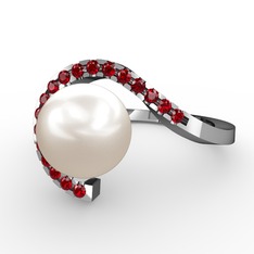 Inci ve garnet 8 ayar beyaz altın yüzük