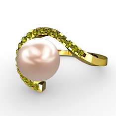 Heloise İnci Yüzük - Pembe inci ve peridot 18 ayar altın yüzük #o835bl