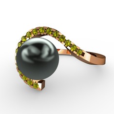Siyah inci ve peridot 8 ayar rose altın yüzük