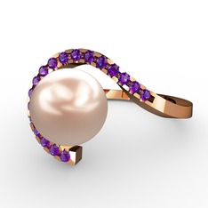 Heloise İnci Yüzük - Pembe inci ve ametist 14 ayar rose altın yüzük #v96pm2