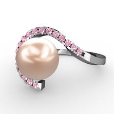 Heloise İnci Yüzük - Pembe inci ve pembe kuvars 14 ayar beyaz altın yüzük #yysell