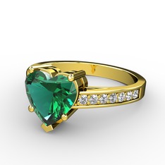 Lovie Kalp Tektaş Yüzük - Yeşil kuvars ve swarovski 925 ayar altın kaplama gümüş yüzük #10013mz