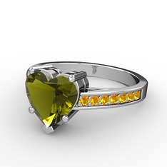 Lovie Kalp Tektaş Yüzük - Peridot ve sitrin 14 ayar beyaz altın yüzük #10c77n3