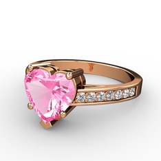 Lovie Kalp Tektaş Yüzük - Pembe kuvars ve swarovski 18 ayar rose altın yüzük #10jn5iy