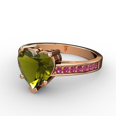 Lovie Kalp Tektaş Yüzük - Peridot ve rodolit garnet 14 ayar rose altın yüzük #10jw8qv