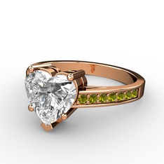 Beyaz zirkon ve peridot 18 ayar rose altın yüzük