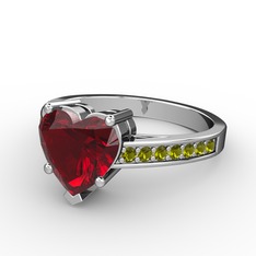 Lovie Kalp Tektaş Yüzük - Garnet ve peridot 18 ayar beyaz altın yüzük #11rmkjj