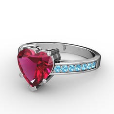 Lovie Kalp Tektaş Yüzük - Rodolit garnet ve akuamarin 925 ayar gümüş yüzük #127e6dr