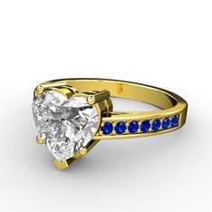 Lovie Kalp Tektaş Yüzük - Swarovski ve lab safir 18 ayar altın yüzük #12apsp5