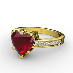 Lovie Kalp Tektaş Yüzük - Garnet ve swarovski 14 ayar altın yüzük #12poxf5