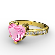 Pembe kuvars ve pırlanta 18 ayar altın yüzük (0.21 karat)