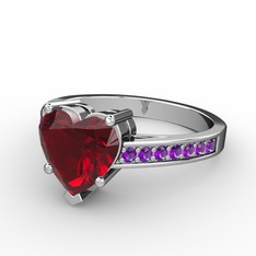 Lovie Kalp Tektaş Yüzük - Garnet ve ametist 18 ayar beyaz altın yüzük #13and27