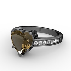 Lovie Kalp Tektaş Yüzük - Dumanlı kuvars ve swarovski 925 ayar siyah rodyum kaplama gümüş yüzük #13ggw7j
