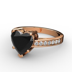 Lovie Kalp Tektaş Yüzük - Siyah zirkon ve swarovski 18 ayar rose altın yüzük #13ku5y1