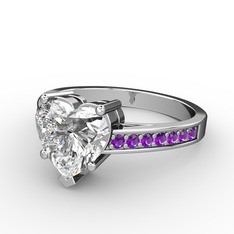 Swarovski ve ametist 14 ayar beyaz altın yüzük