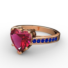 Lovie Kalp Tektaş Yüzük - Rodolit garnet ve lab safir 18 ayar rose altın yüzük #14isgzi