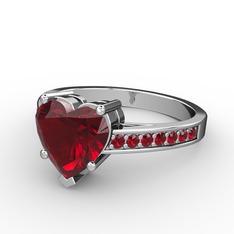 Lovie Kalp Tektaş Yüzük - Garnet 18 ayar beyaz altın yüzük #154c4as