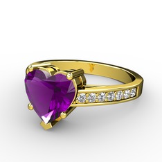 Lovie Kalp Tektaş Yüzük - Ametist ve pırlanta 925 ayar altın kaplama gümüş yüzük (0.21 karat) #15ly1cn