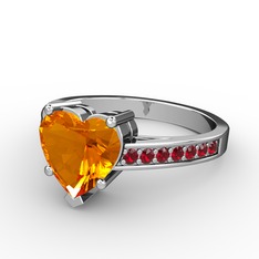 Lovie Kalp Tektaş Yüzük - Sitrin ve garnet 925 ayar gümüş yüzük #15qlxpq