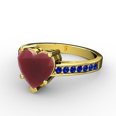 Lovie Kalp Tektaş Yüzük - Kök yakut ve lab safir 14 ayar altın yüzük #16f8toy