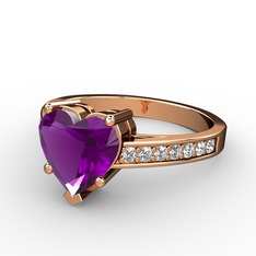 Lovie Kalp Tektaş Yüzük - Ametist ve beyaz zirkon 8 ayar rose altın yüzük #16qhuc6
