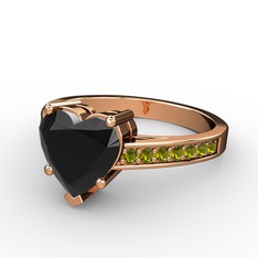 Lovie Kalp Tektaş Yüzük - Siyah zirkon ve peridot 8 ayar rose altın yüzük #17074x0