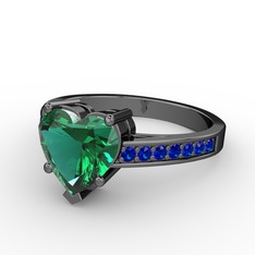 Lovie Kalp Tektaş Yüzük - Yeşil kuvars ve lab safir 925 ayar siyah rodyum kaplama gümüş yüzük #17nlk6k
