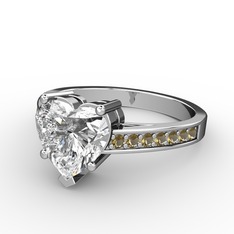 Lovie Kalp Tektaş Yüzük - Swarovski ve dumanlı kuvars 8 ayar beyaz altın yüzük #18ebayn
