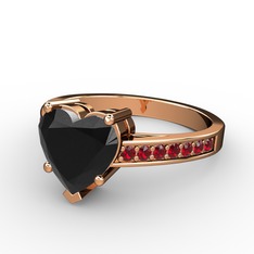 Lovie Kalp Tektaş Yüzük - Siyah zirkon ve garnet 18 ayar rose altın yüzük #18j3791