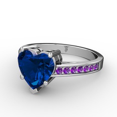 Lovie Kalp Tektaş Yüzük - Lab safir ve ametist 8 ayar beyaz altın yüzük #18ltabs