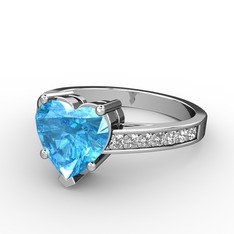 Lovie Kalp Tektaş Yüzük - Akuamarin ve swarovski 14 ayar beyaz altın yüzük #18p9hzc