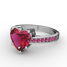Lovie Kalp Tektaş Yüzük - Rodolit garnet 18 ayar beyaz altın yüzük #19ll33h