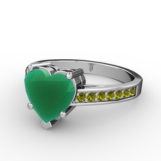 Lovie Kalp Tektaş Yüzük - Kök zümrüt ve peridot 14 ayar beyaz altın yüzük #19ryomh