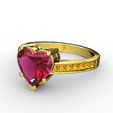 Lovie Kalp Tektaş Yüzük - Rodolit garnet ve sitrin 18 ayar altın yüzük #19sw24l