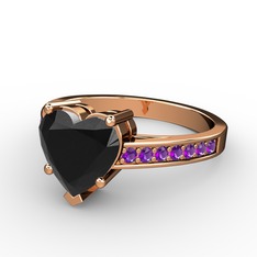 Siyah zirkon ve ametist 8 ayar rose altın yüzük